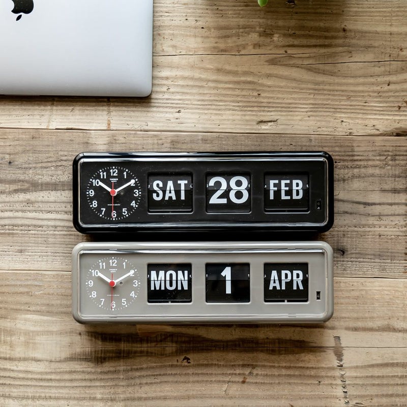 フリップカレンダー付き時計TwemcoCalendarClockクラシックブラック時計壁掛けクロック置き時計トゥエンコ社