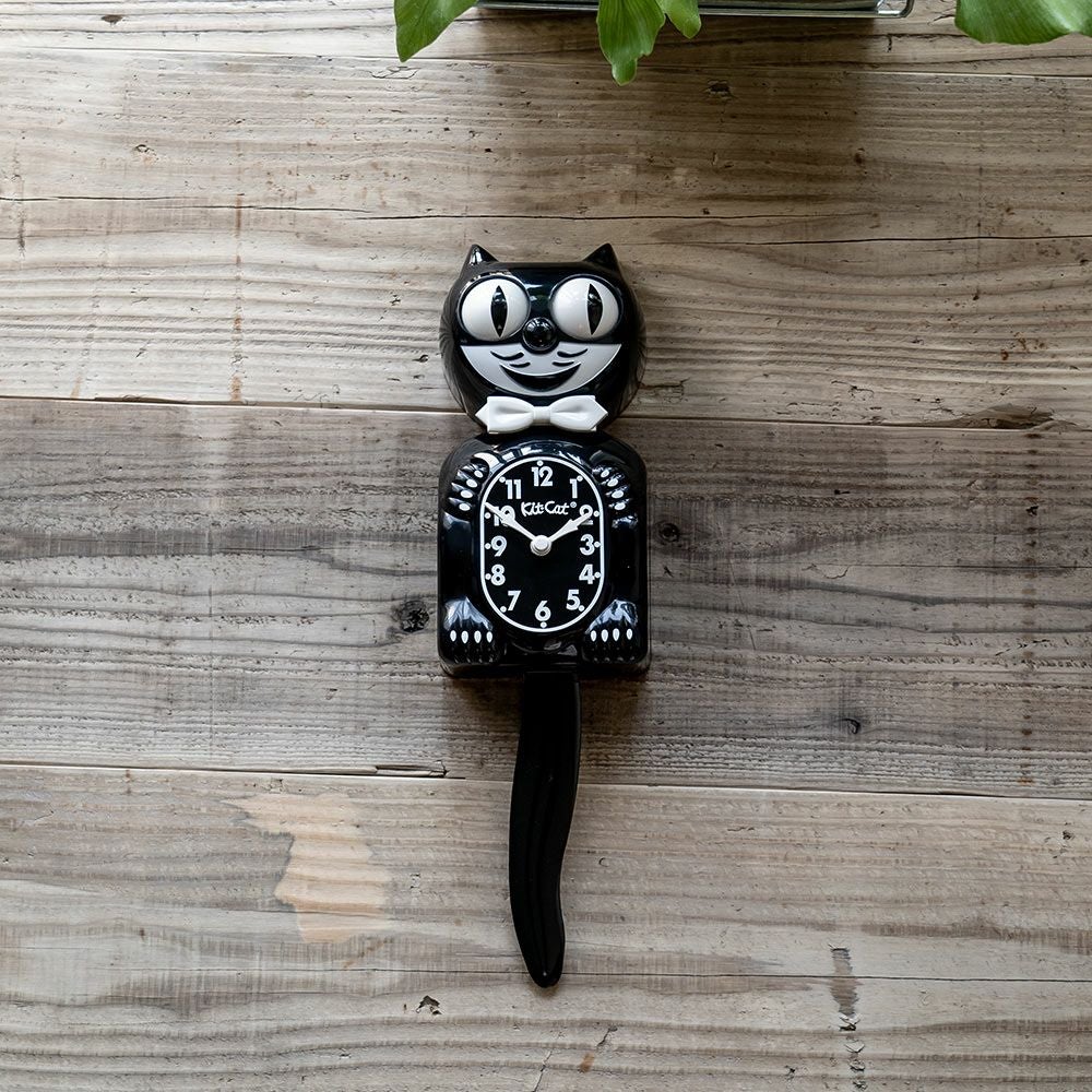 Kit-catKlockキットキャットクラシックブラック時計壁掛けクロックネコ