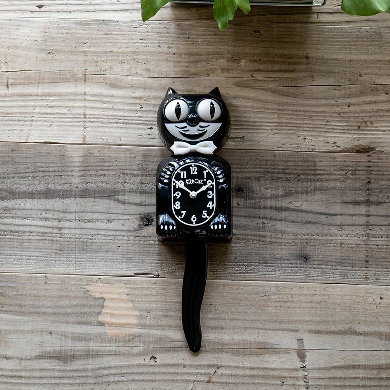 Kit-catKlockキットキャットクラシックブラック時計壁掛けクロックネコ
