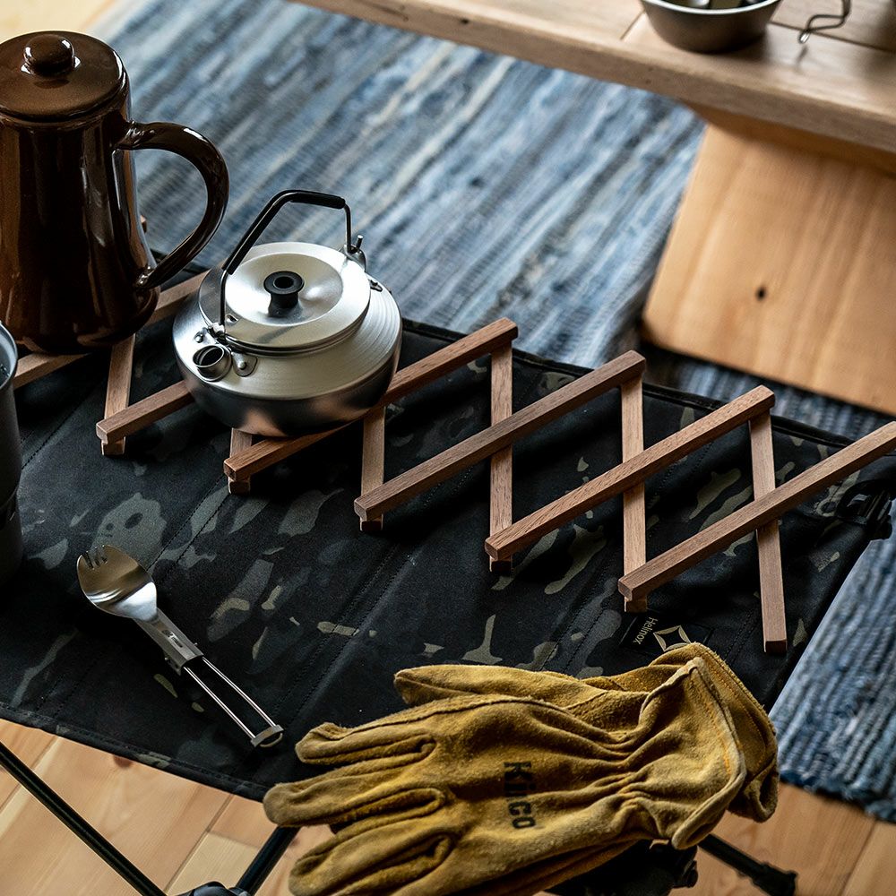 鍋敷きオリジナルアップサイクル木製おしゃれFlexPotStandポットスタンド敷物伸縮なべしきコースターアウトドア可変サステナブル