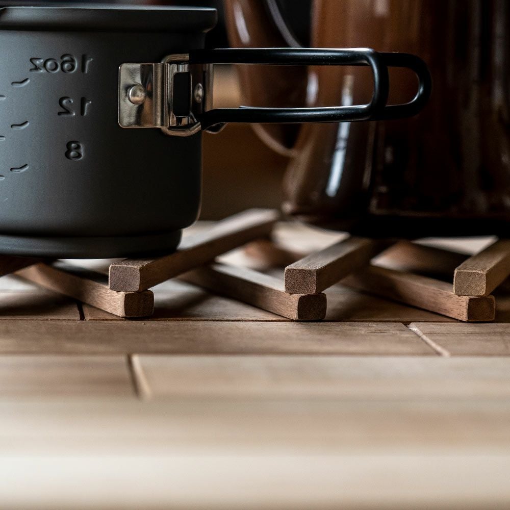 鍋敷きオリジナルアップサイクル木製おしゃれFlexPotStandポットスタンド敷物伸縮なべしきコースターアウトドア可変サステナブル