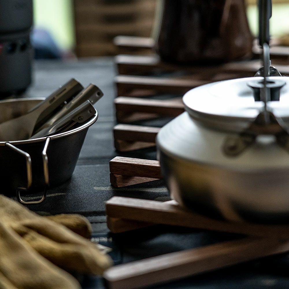 鍋敷きオリジナルアップサイクル木製おしゃれFlexPotStandポットスタンド敷物伸縮なべしきコースターアウトドア可変サステナブル