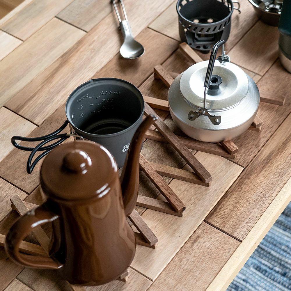 鍋敷きオリジナルアップサイクル木製おしゃれFlexPotStandポットスタンド敷物伸縮なべしきコースターアウトドア可変サステナブル