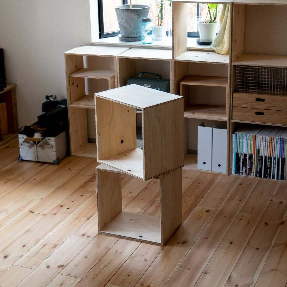 オープンシェルフ1スタッキング収納本棚木箱ルータースタッキングシェルフあられ組みスタッキングシェルフ日本製ひのき合板