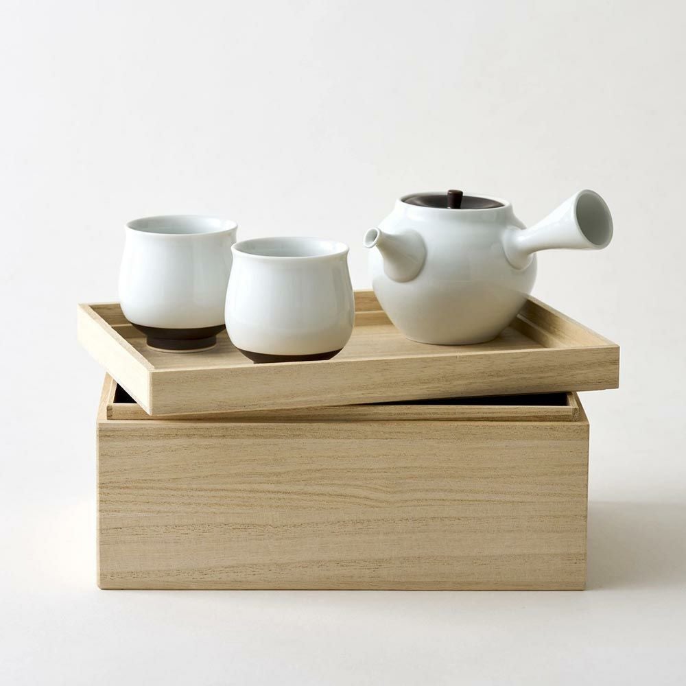 WDH茶器セット急須湯呑2個入り桐箱入り錆釉日本製贈答工芸