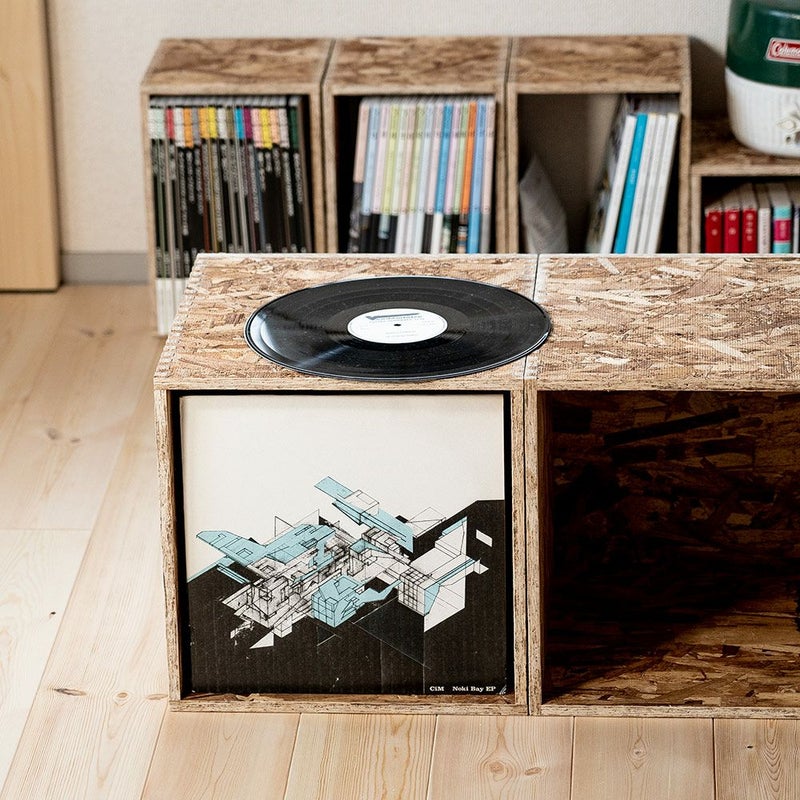 レコードラックレコードボックス70枚キューブボックスLP木箱木製OSB