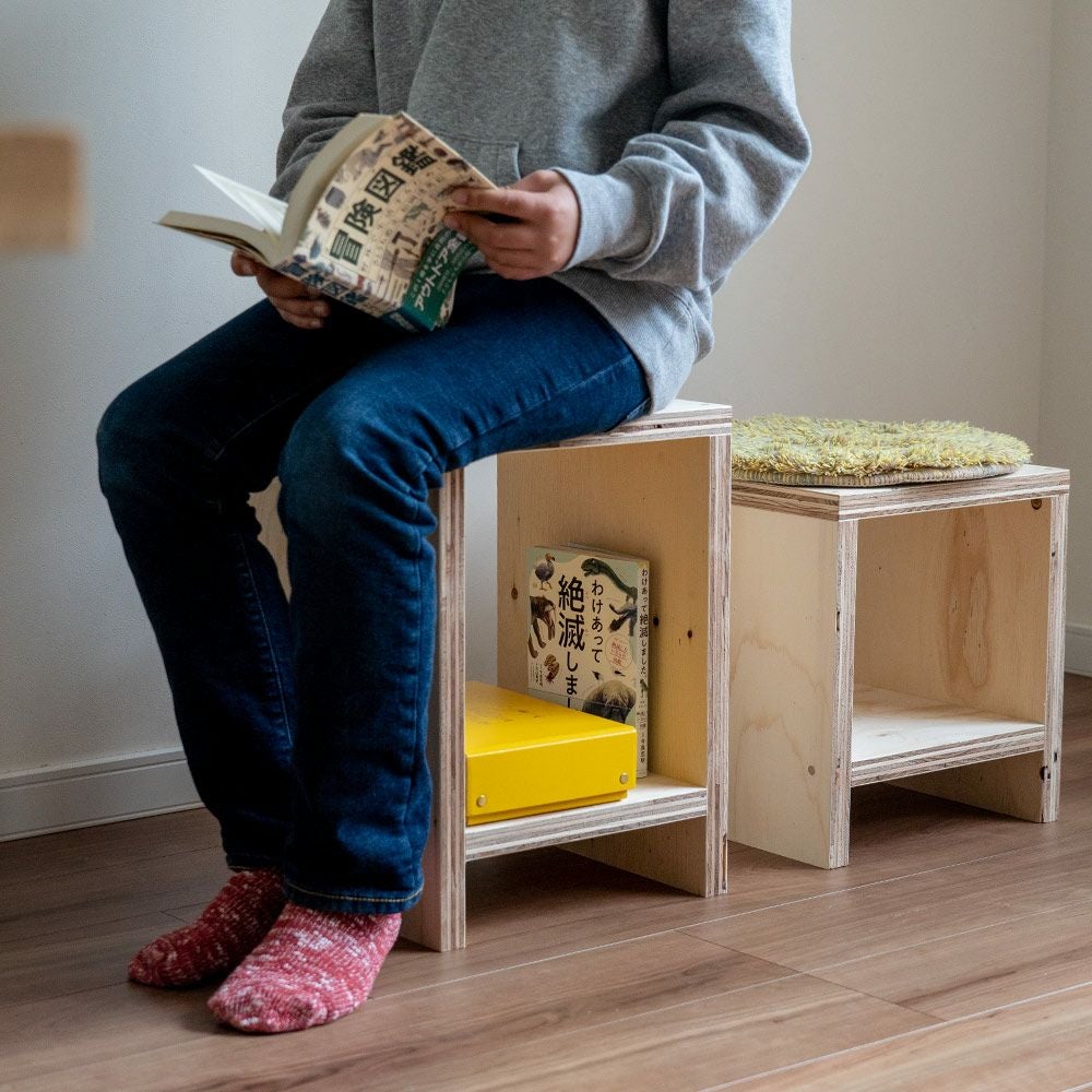 図工室のイススツールstoolベンチ木製収納椅子工作雑誌収納踏み台オリジナルイエノLaboイエノラボ