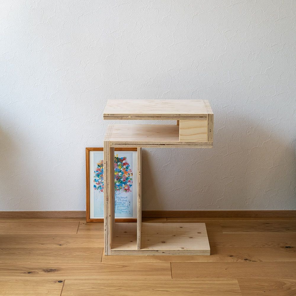 S字型サイドテーブルソファーテーブルサイドラックローテーブル木製