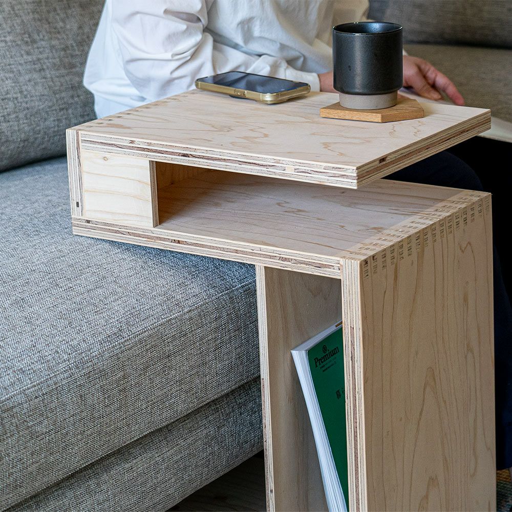 S字型サイドテーブルソファーテーブルサイドラックローテーブル木製