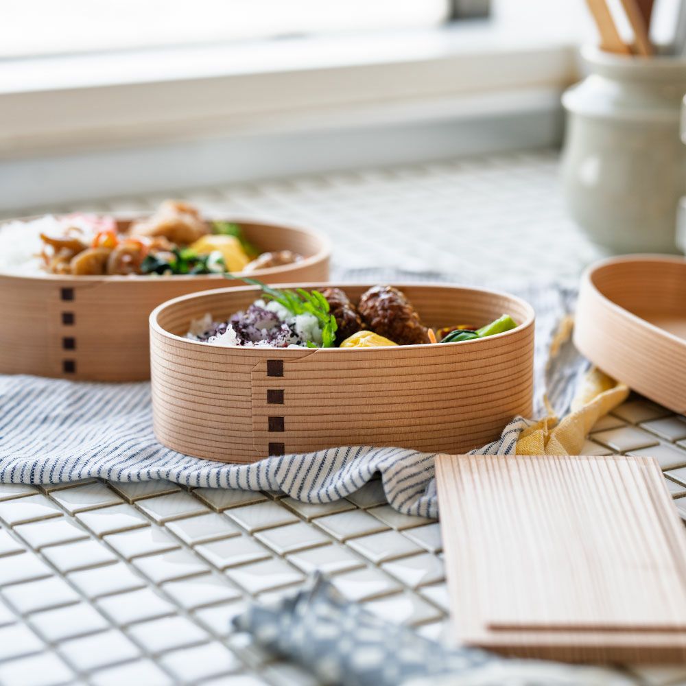 わっぱ弁当ワッパMサイズ国産曲げわっぱ小判型弁当箱ランチボックス日本製鳥取智頭白木仕上げ