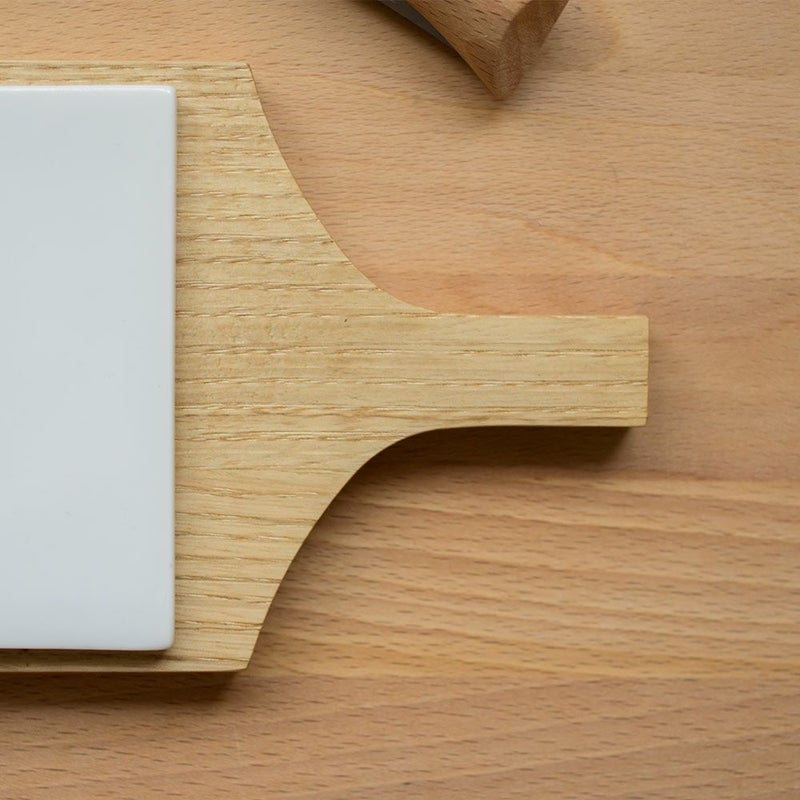 木のプレート陶板付イブキクラフトカッテイングボードトレイトレー栗木製国産日本製ネコポス送料無料