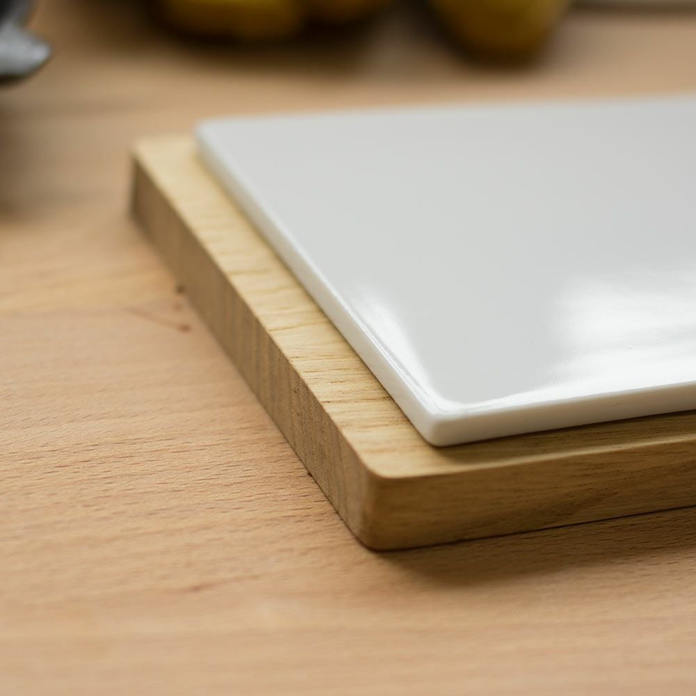 木のプレート陶板付イブキクラフトカッテイングボードトレイトレー栗木製国産日本製ネコポス送料無料