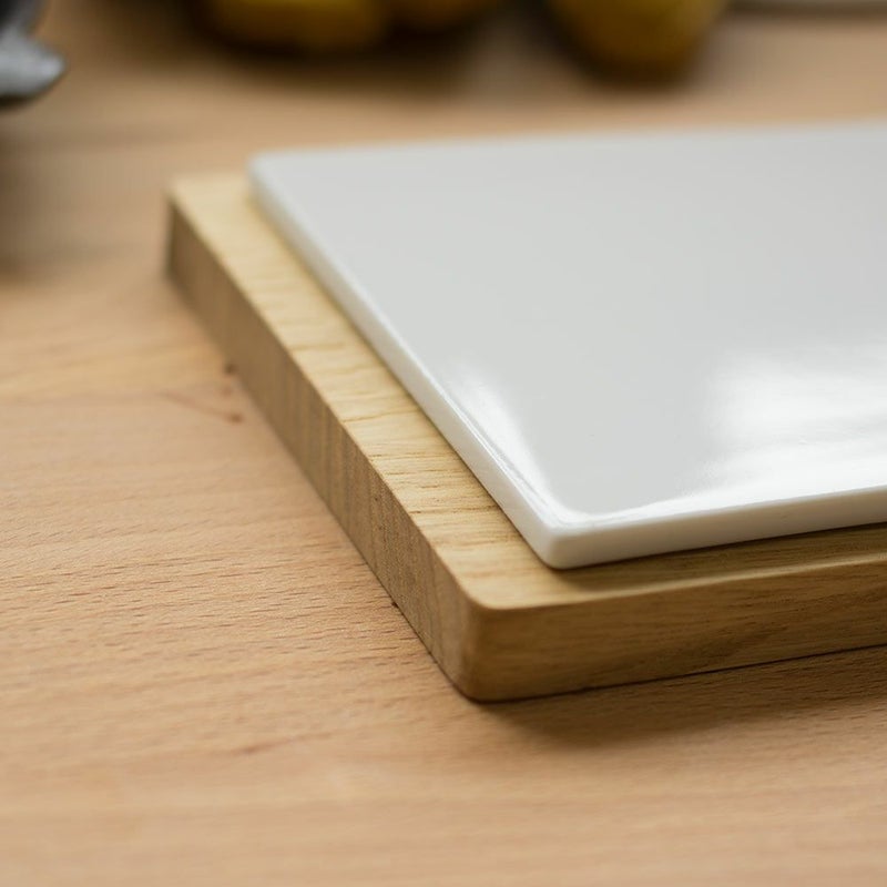 木のプレート陶板付イブキクラフトカッテイングボードトレイトレー栗木製国産日本製ネコポス送料無料