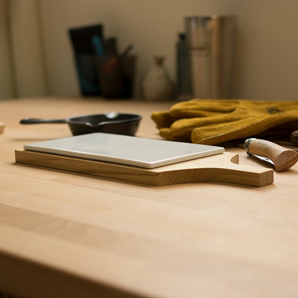 木のプレート陶板付イブキクラフトカッテイングボードトレイトレー栗木製国産日本製ネコポス送料無料