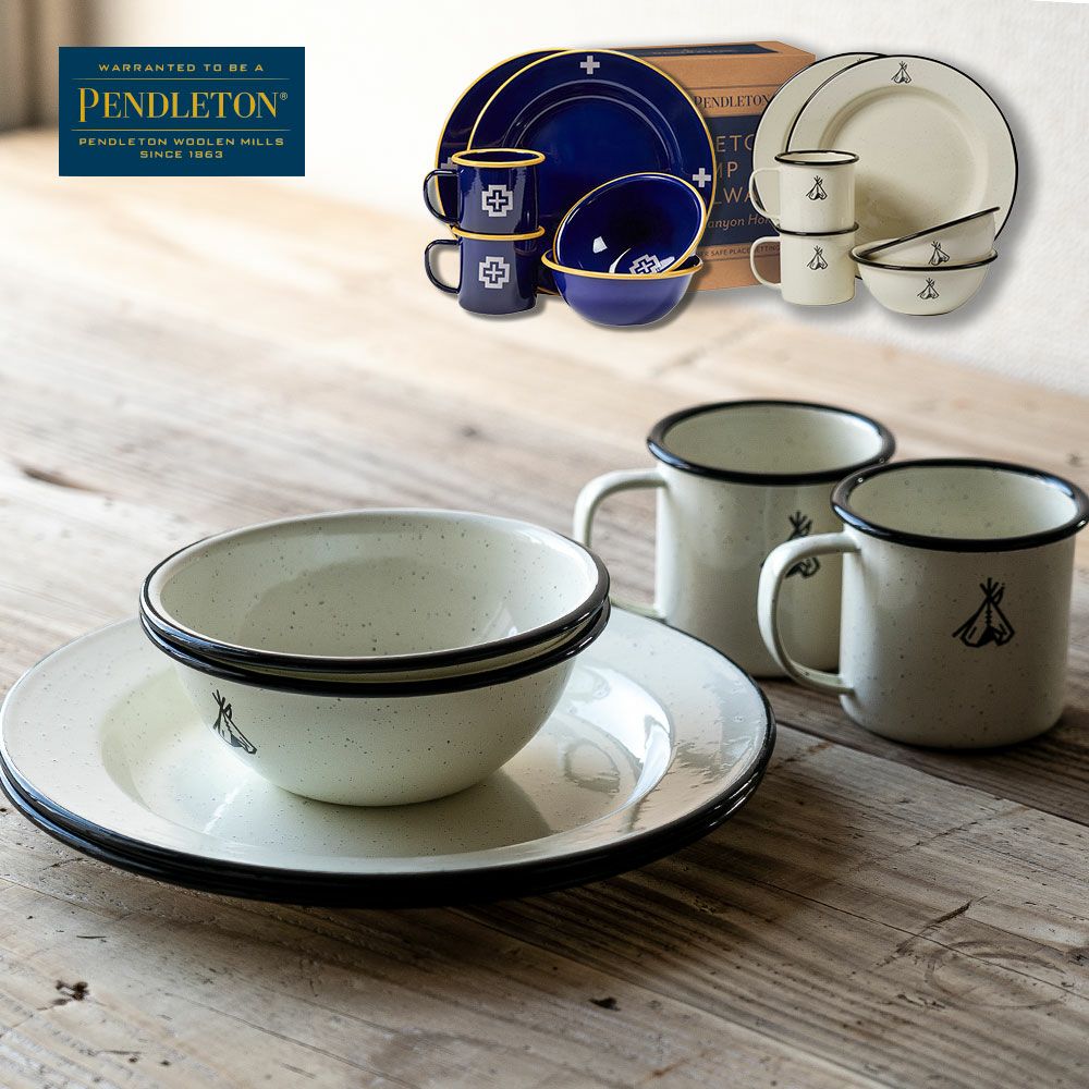 ペンドルトンPENDLETONキャンプエナメルセットXW713PENDLETONCAMPENAMELWEREマグカップディナープレートボウル食器6点set