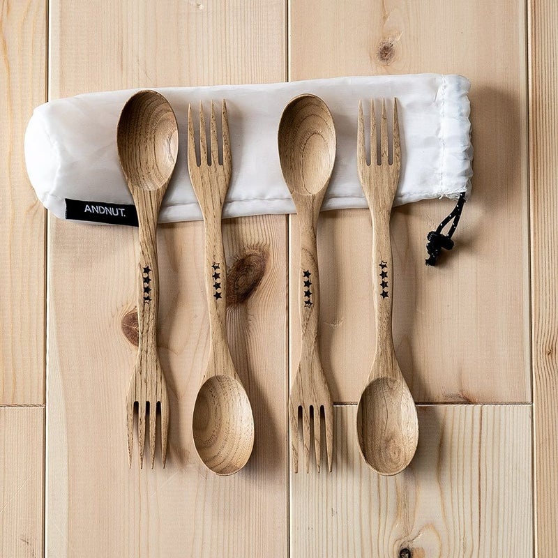 ウッデンキャンプスポークWOODENCAMPSPORK4Pセット&NUTアウトドアスプーンフォークカトラリー