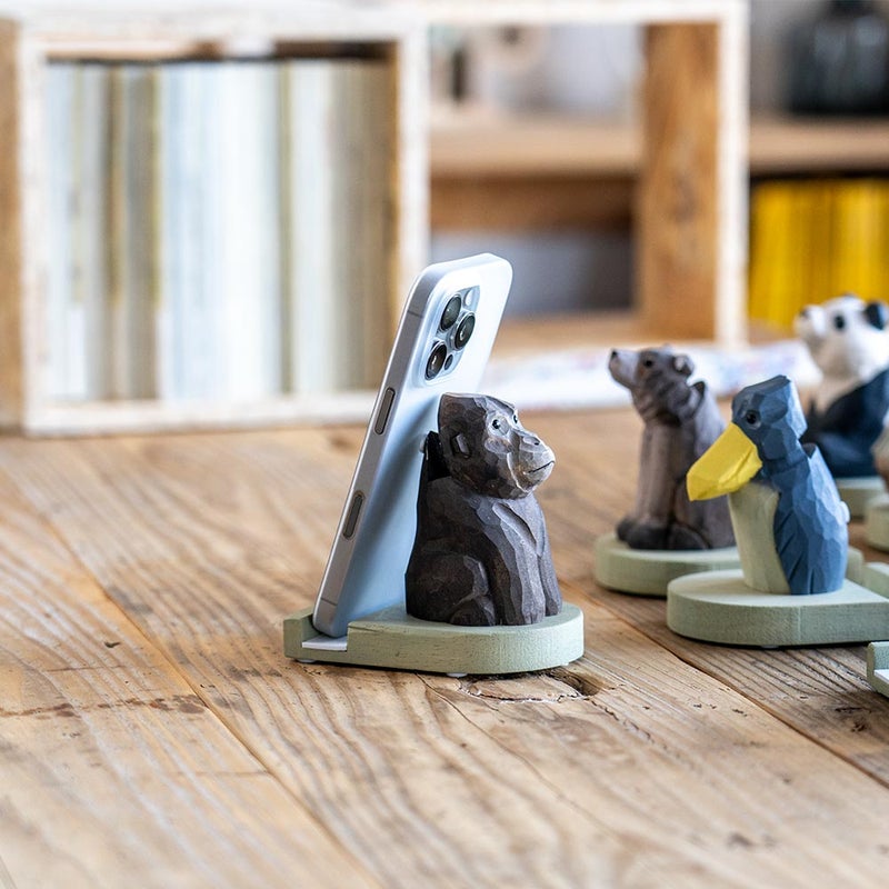 キシマFikaフィーカスマホスタンド動物木彫り木製卓上デスク雑貨ギフト