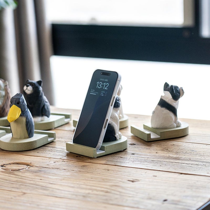 キシマFikaフィーカスマホスタンド動物木彫り木製卓上デスク雑貨ギフト